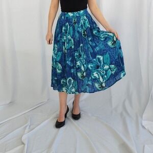 90s Blue Rayon‎ Midi Skirt